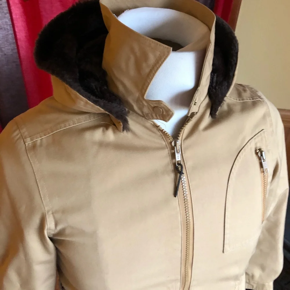 London Fog Hooded Short Trench Coat Jacket Khaki S - Picture 3 of 8
